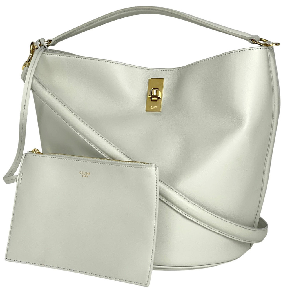 Celine Bucket Shoulder Bag Handbag Leather White